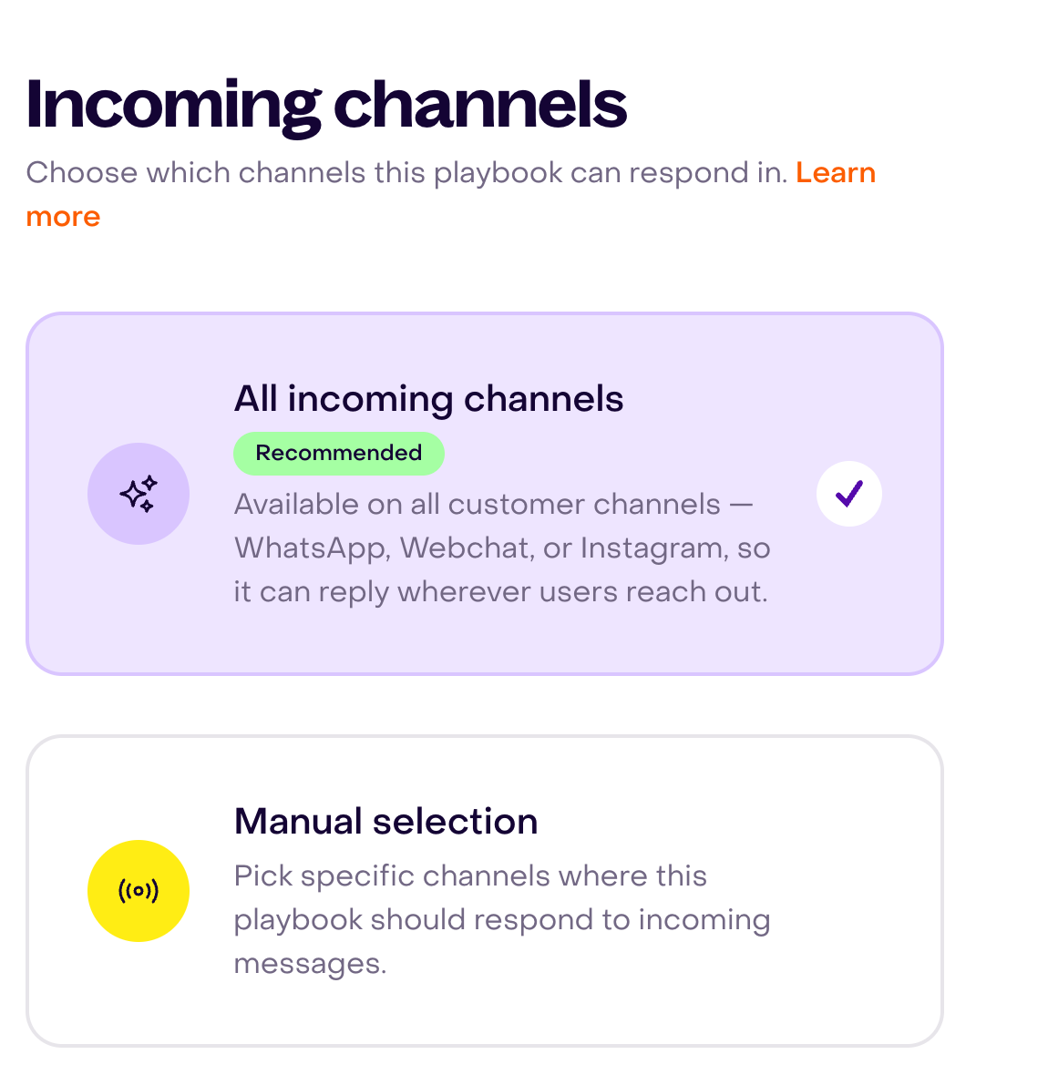 All incoming channels selected without connection or sending
