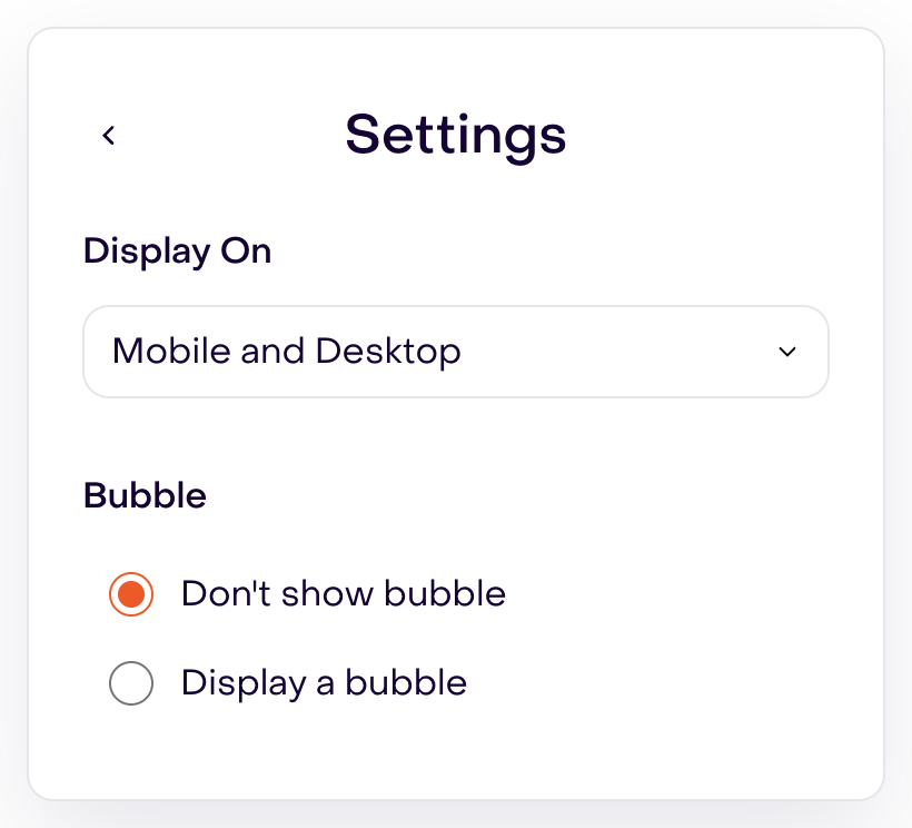 Settings panel with devices and bubble options.