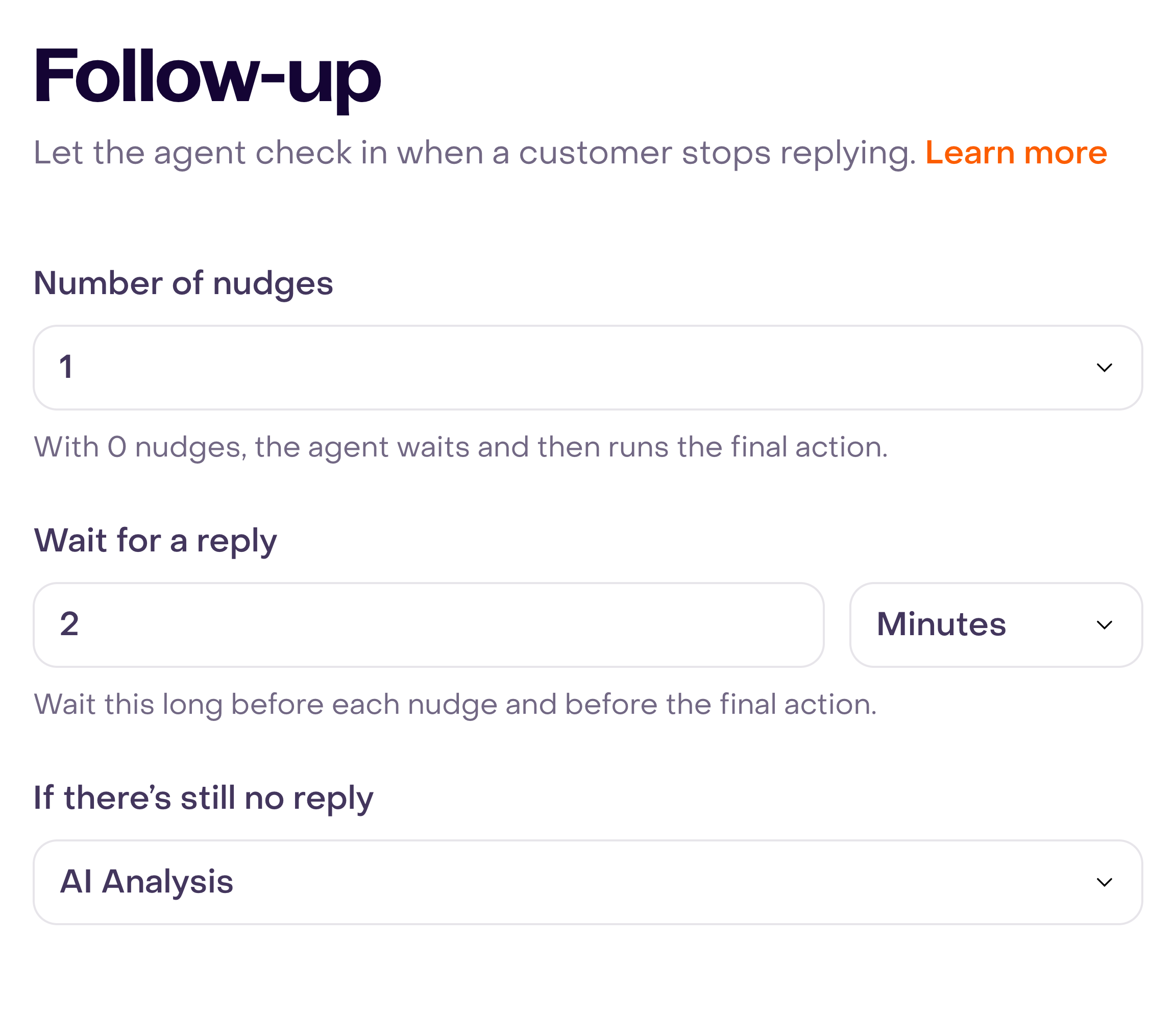 Follow-up controls with one nudge, a two-minute wait, and AI Analysis.
