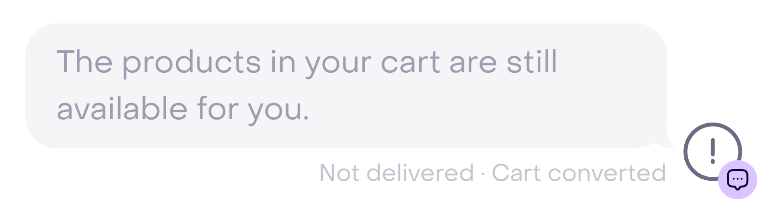 Canceled fictional reminder showing Not delivered · Cart converted without a retry action.