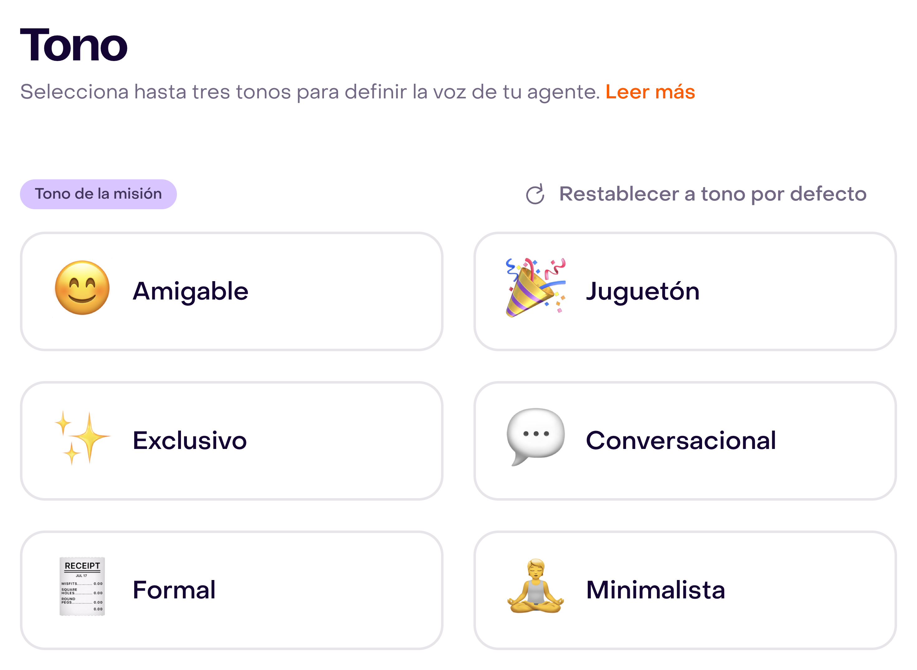Opciones de tono del mensaje
