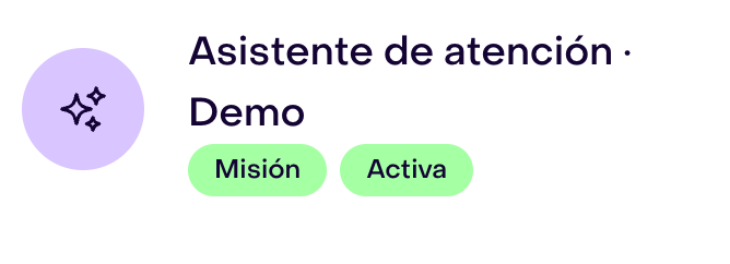 Etiqueta Activa de una misión ficticia en el entorno de demostración