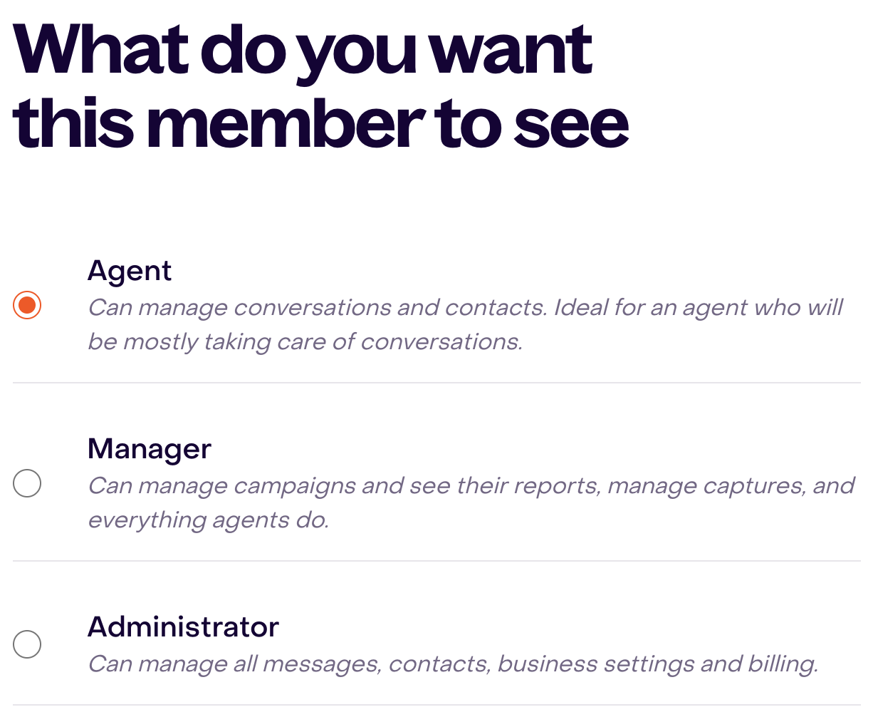 Role options for a fictional teammate with Agent selected
